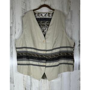 Justin B Jones Womens Vest Size 3X Beige Black Multi Southwest Tribal Aztec READ